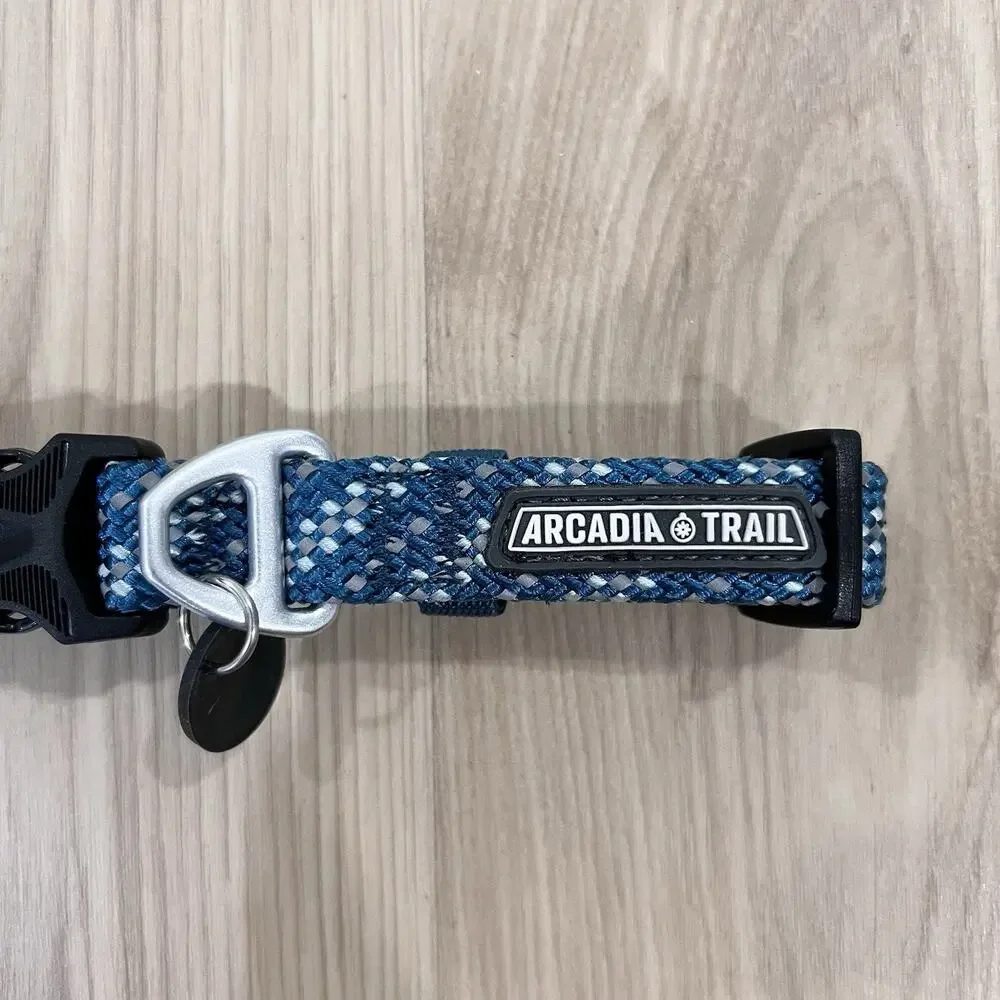 SMALL Dog Puppy Collar Reflective Paracord Rope 10-14” Unisex Blue Arcadia Trail